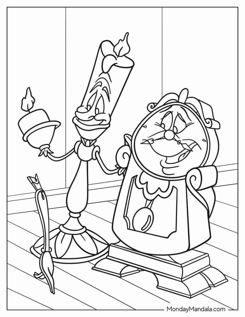 Lumière And Cogsworth coloring page