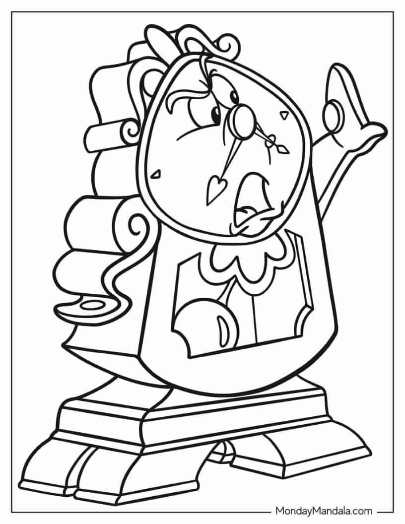 Outline Of Cogsworth Coloring Sheet For Kids coloring page