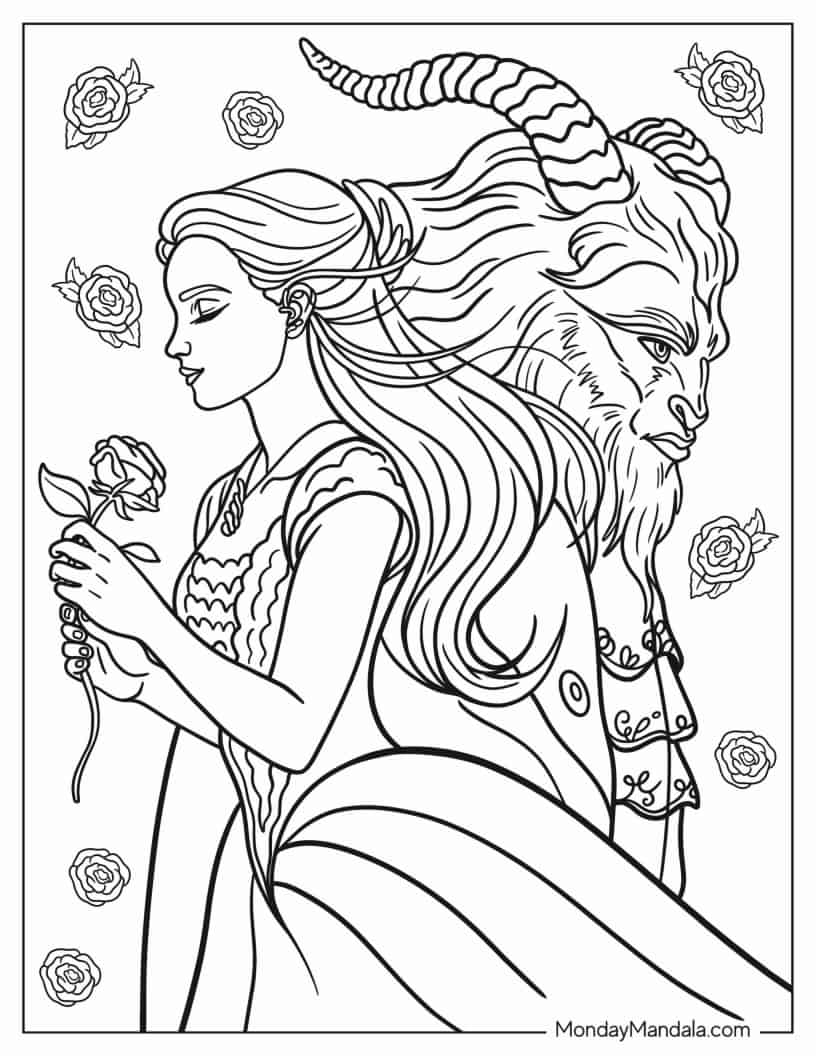Realistic Belle And Beast Coloring Page coloring page