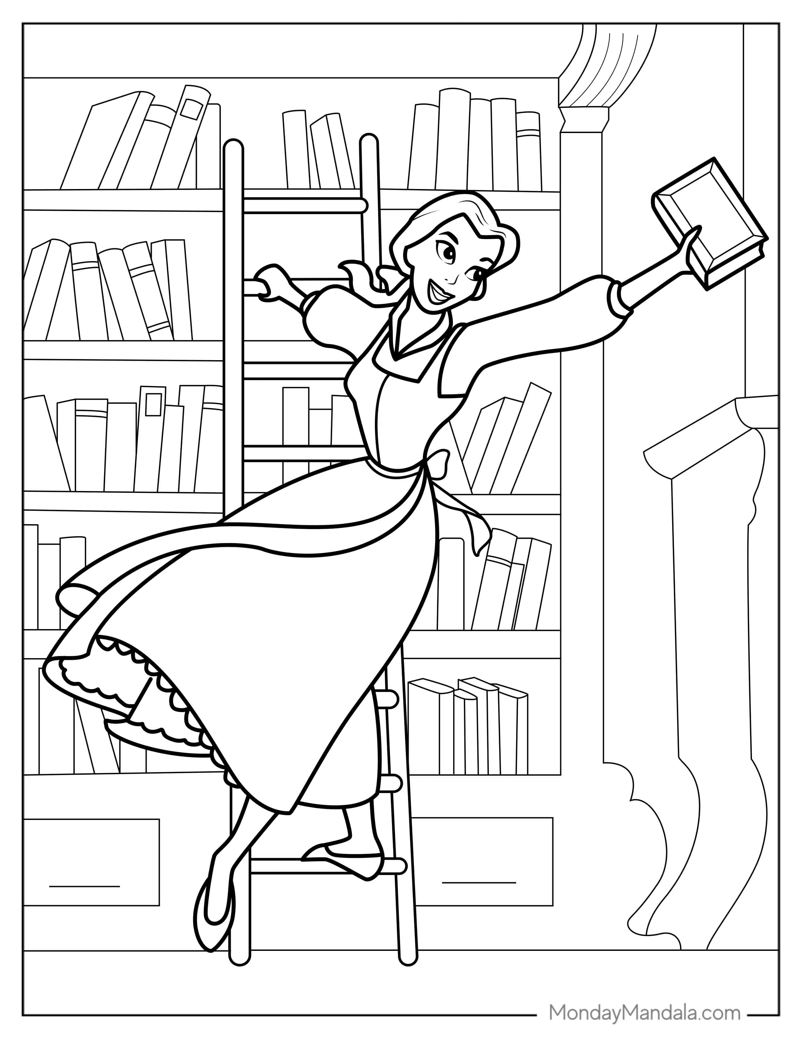 Coloring Page Of Belle Dancing In Book Store coloring page
