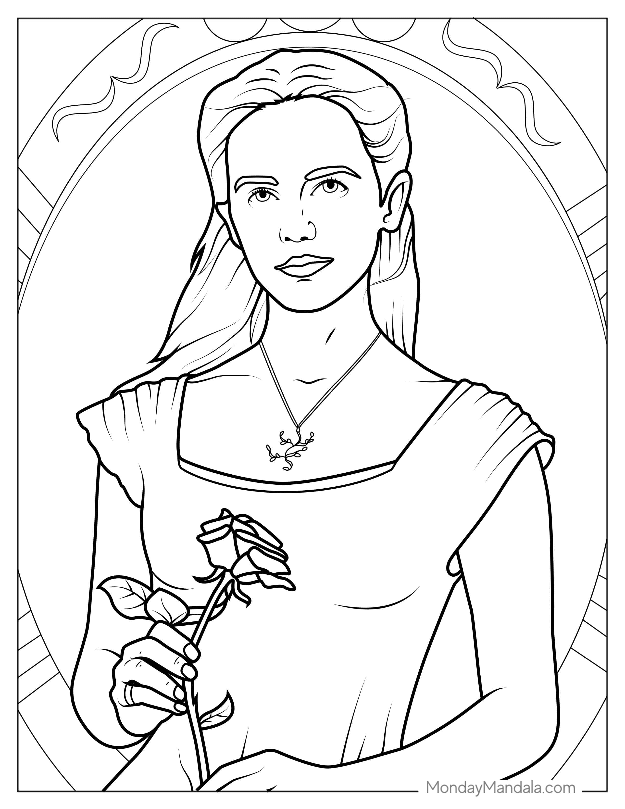 Emma Watson As Princess Bell In Beauty And The Beast coloring page — printable line art