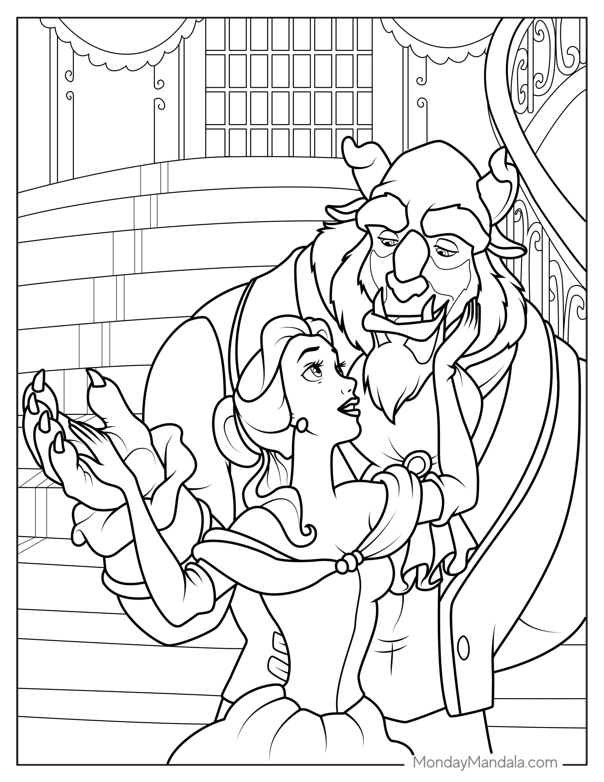 The Beast And Princess Belle To Color coloring page — printable line art
