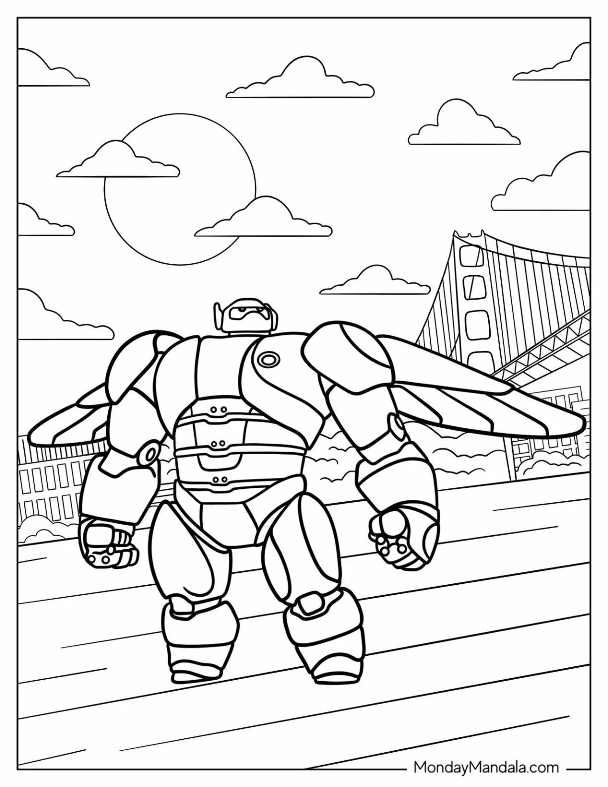 Big Hero 6 Coloring Page Of Baymax In Super Armor For Kids coloring page
