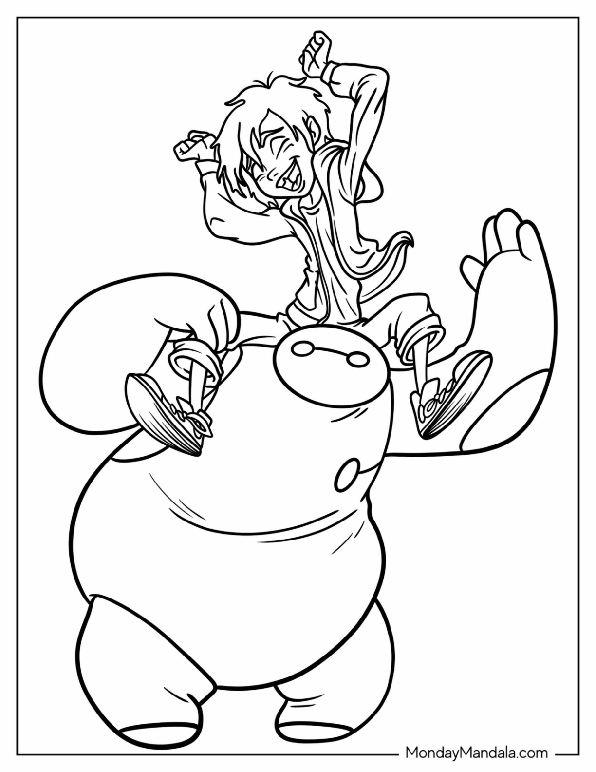 Big Hero 6 Coloring Page Of Baymax Playing With Young Hiro coloring page