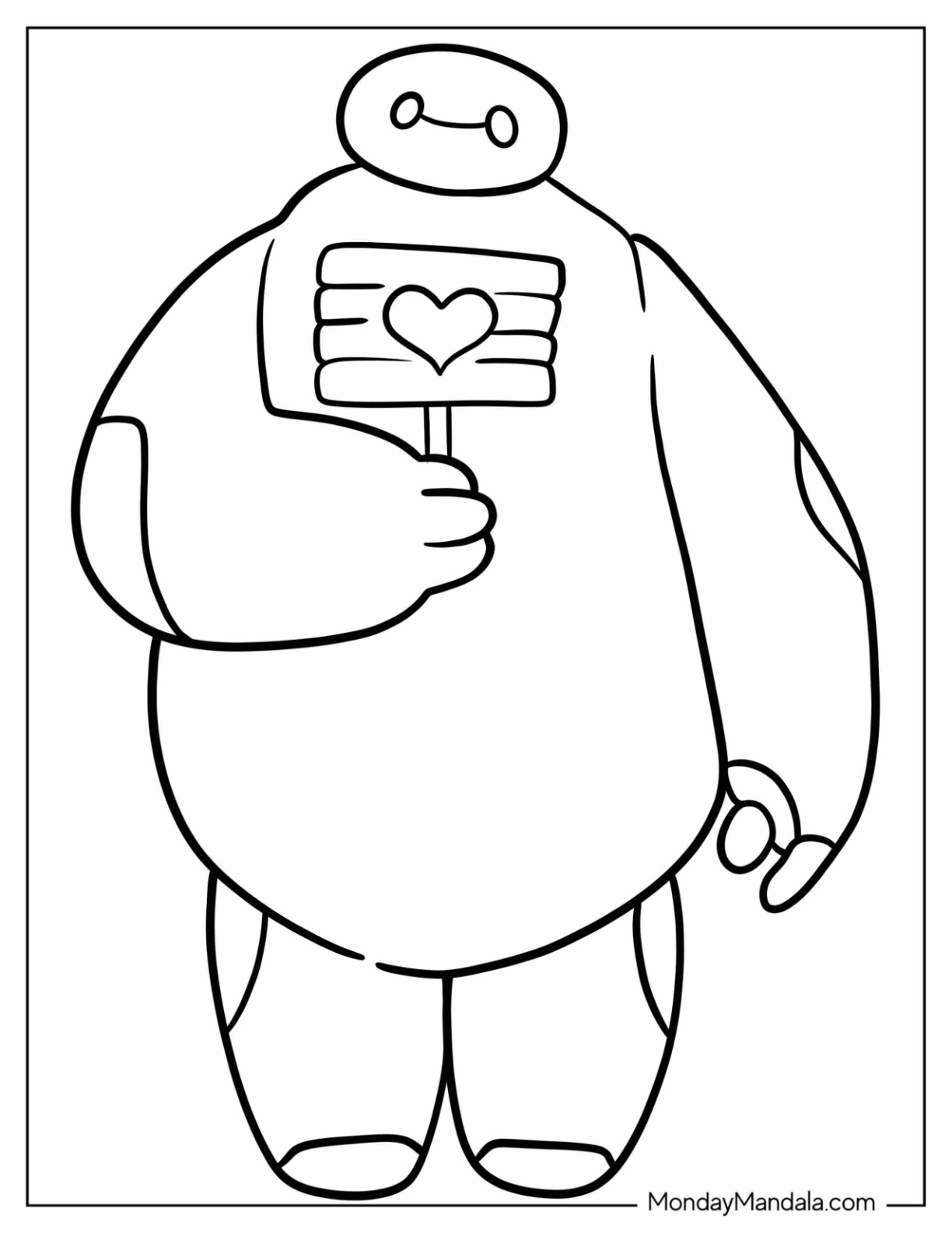 Big Hero 6 Coloring Page Of Easy Baymax Holding Peace Sign For Preschoolers coloring page