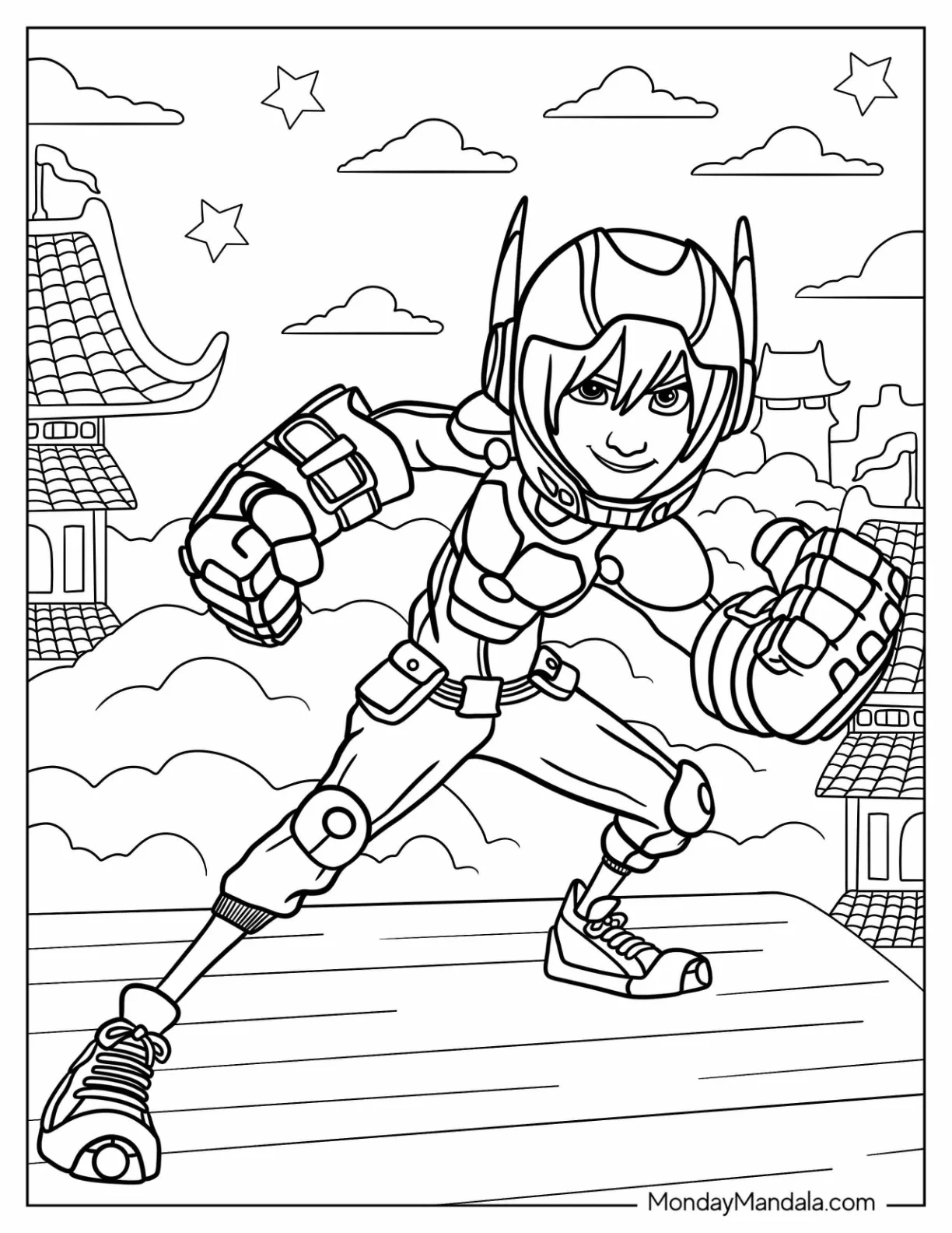 Big Hero 6 Coloring Page Of Hiro Hamada In Superhero Armor coloring page