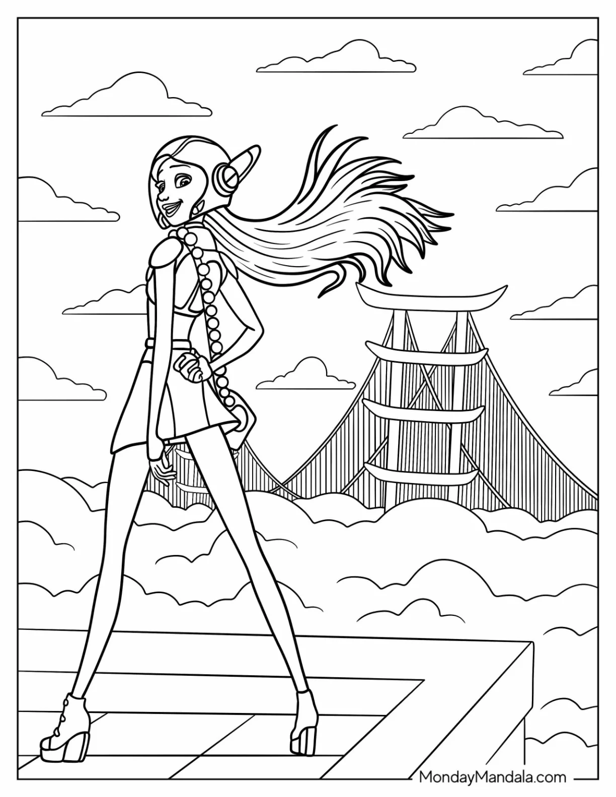 Big Hero 6 Coloring Page Of Honey Lemon Standing On Roofstop coloring page