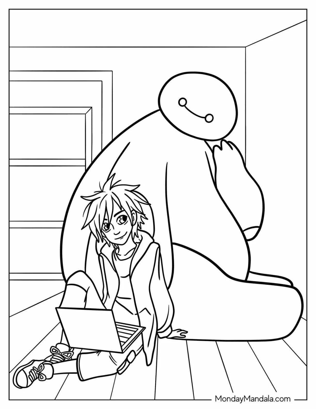 Big Hero 6 Coloring Page Of Simple Hiro And Baymax For Kids coloring page