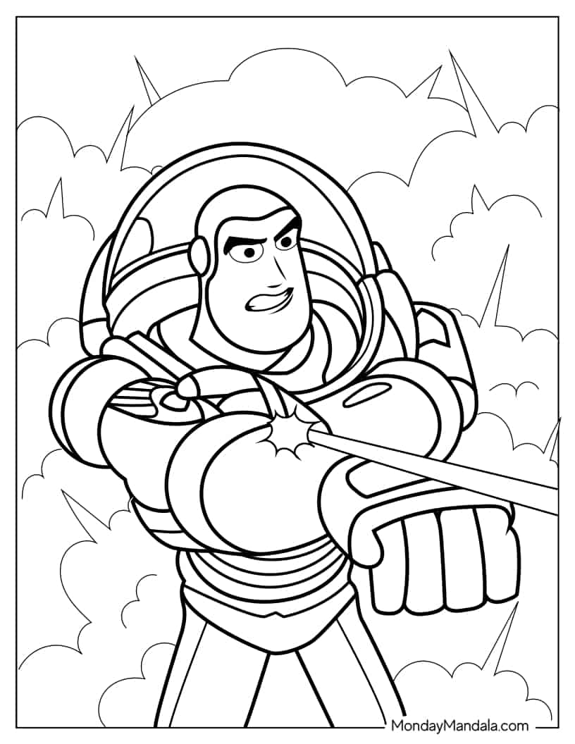 Buzz Lightyear Blasting Laser In Fight Coloring Sheet coloring page