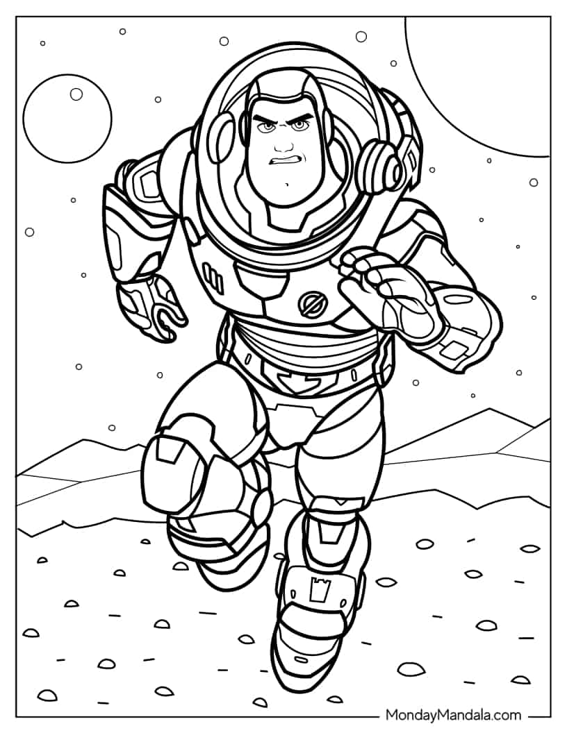 Buzz Lightyear Running In Space Coloring Page coloring page