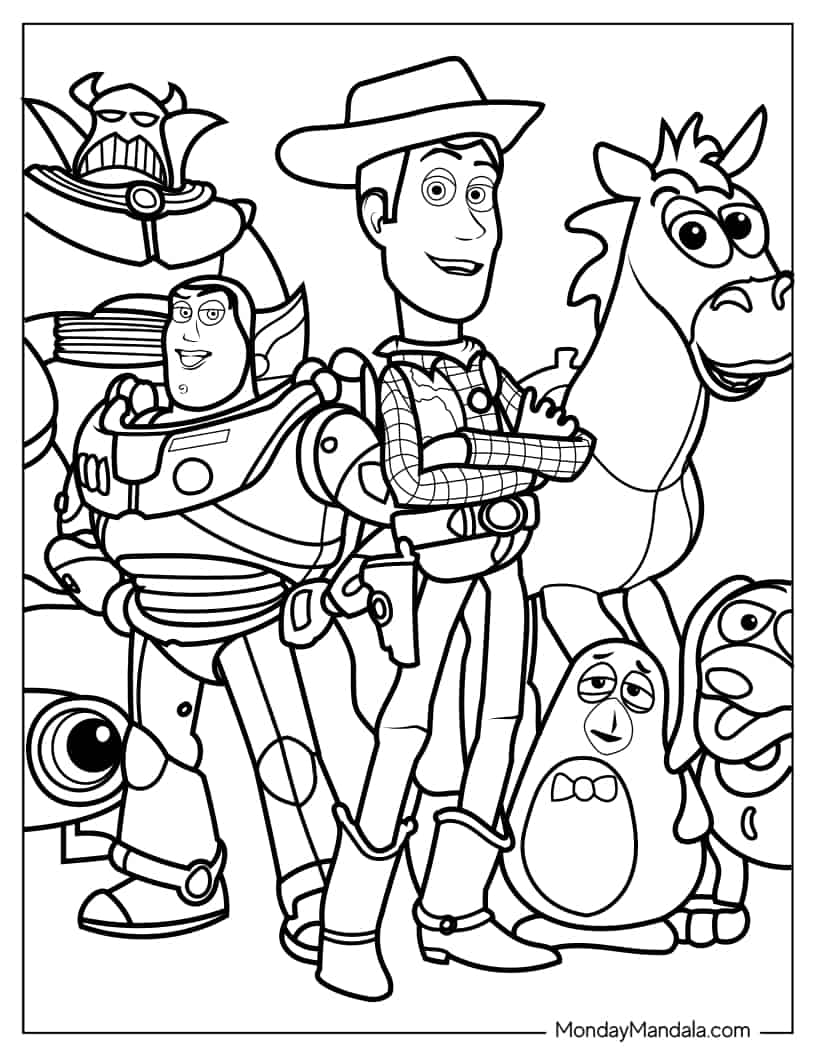 Coloring Sheet Of Buzz Lightyear, Woody, And Toy Story Friends coloring page