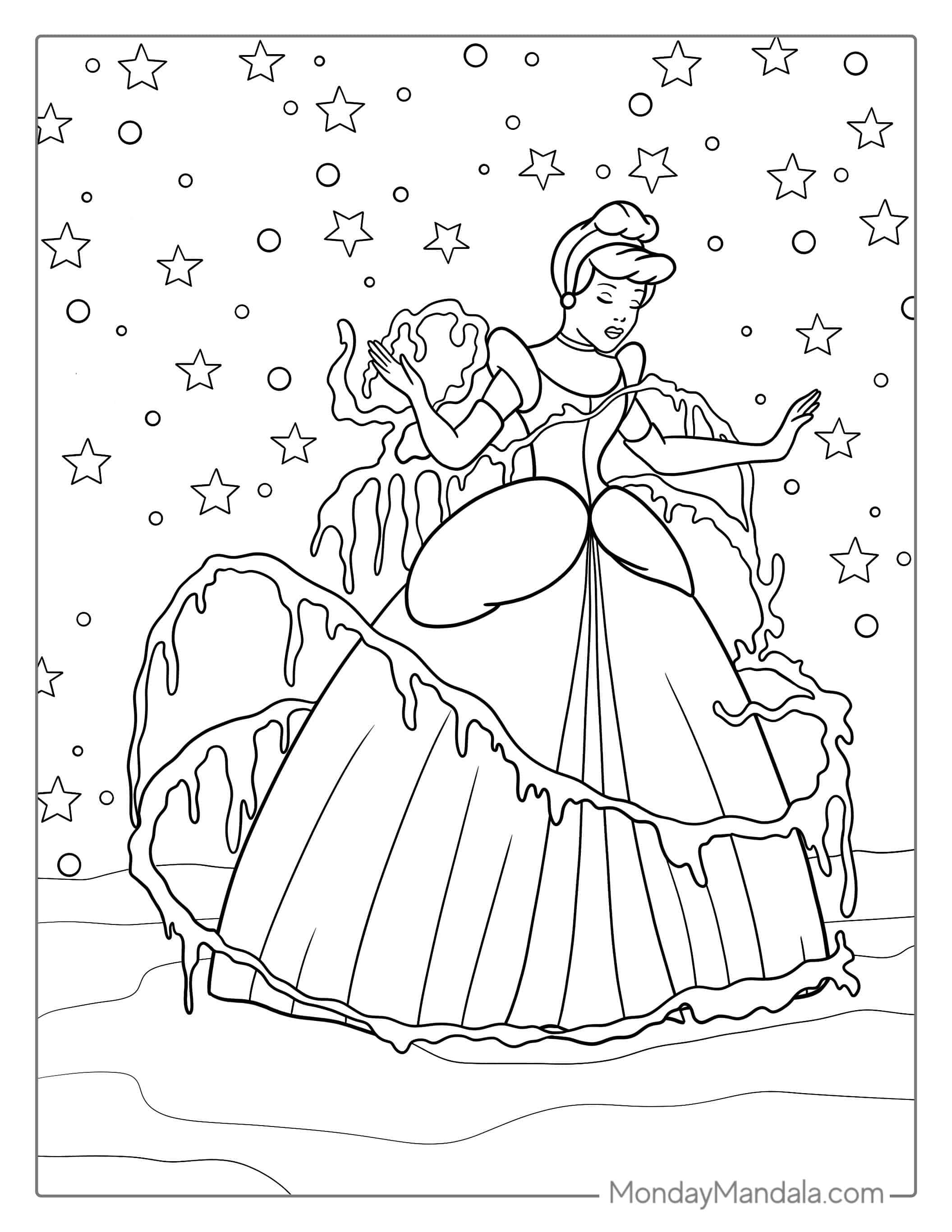 Cinderella Transforming In To a Princess Coloring Page coloring page