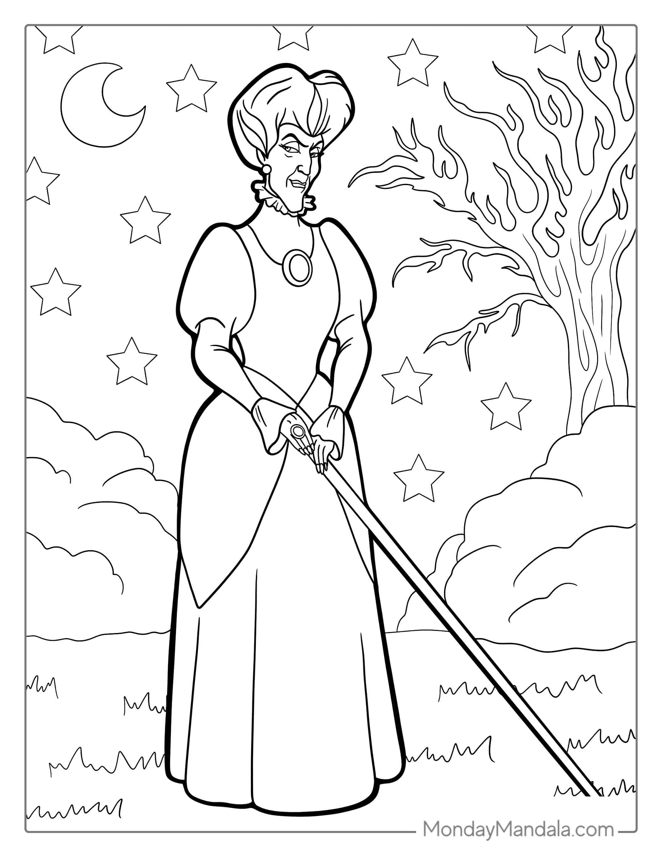 Coloring Page Of The Wicked Stepmother From Cinderella coloring page — printable line art