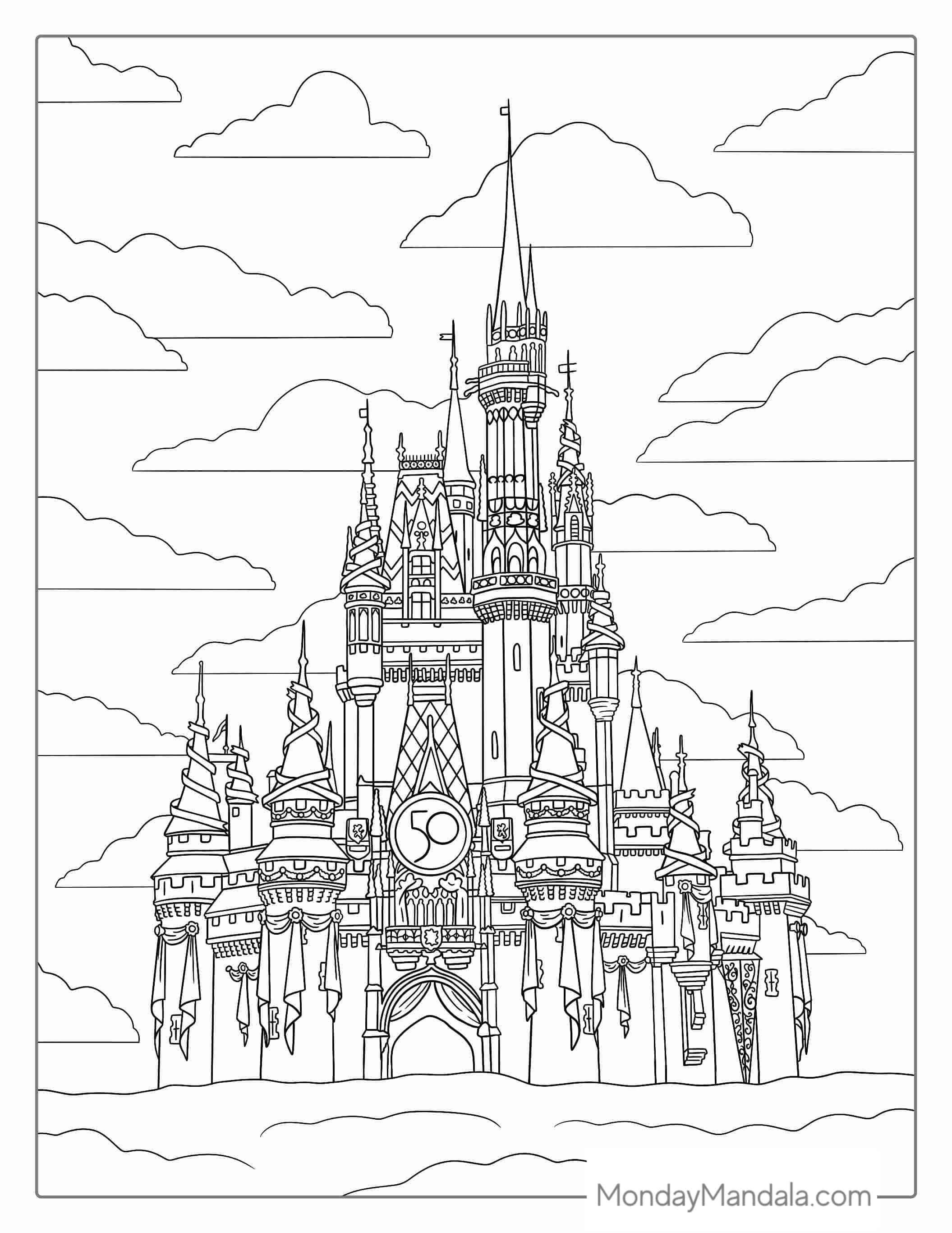 Disney Cinderella Castle Coloring Page coloring page — printable line art