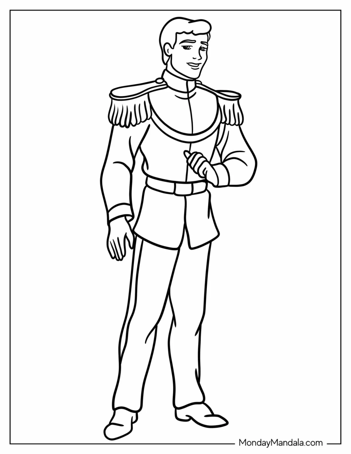 Easy Cinderella Prince Charming Coloring Sheet coloring page — printable line art