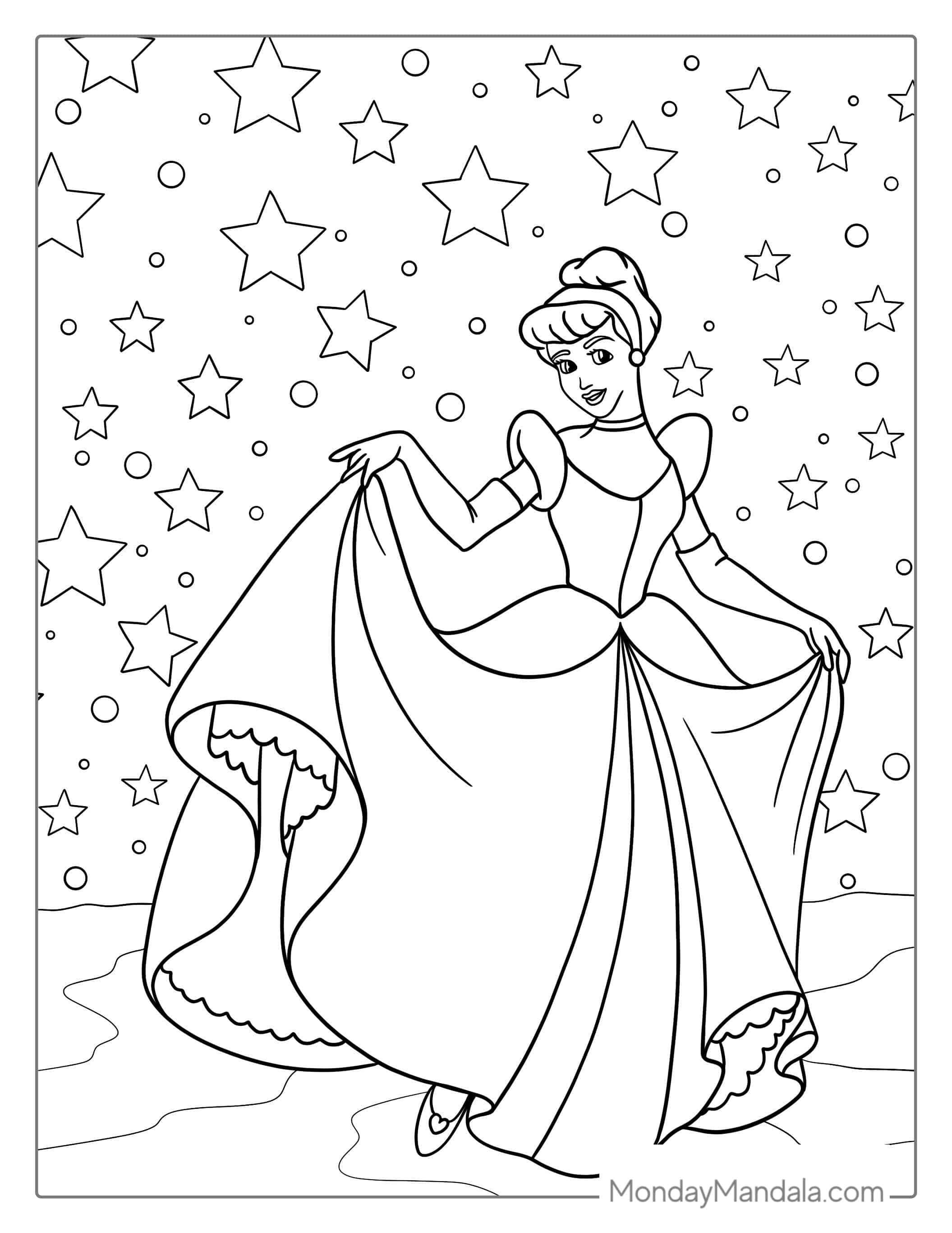 Easy Outline Of Cinderella To Color For Kids coloring page — printable line art