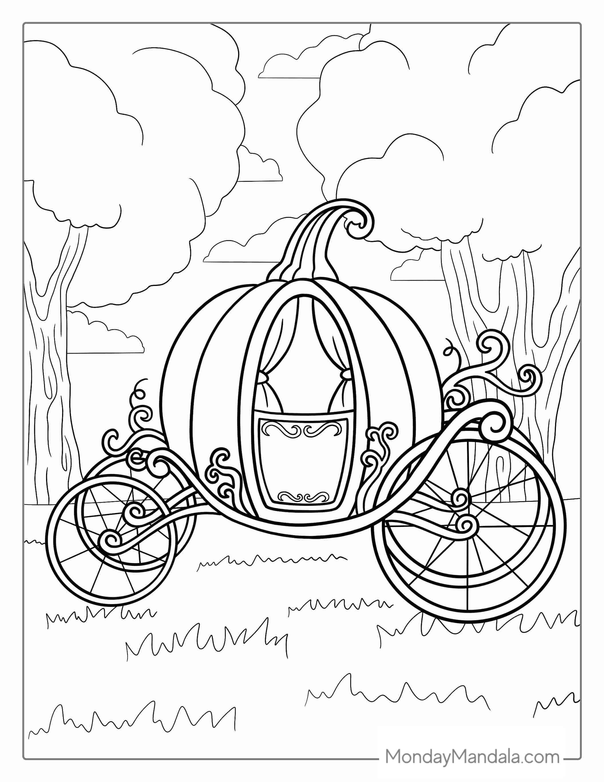 Easy Outline Of The Pumpkin Coach To Color coloring page