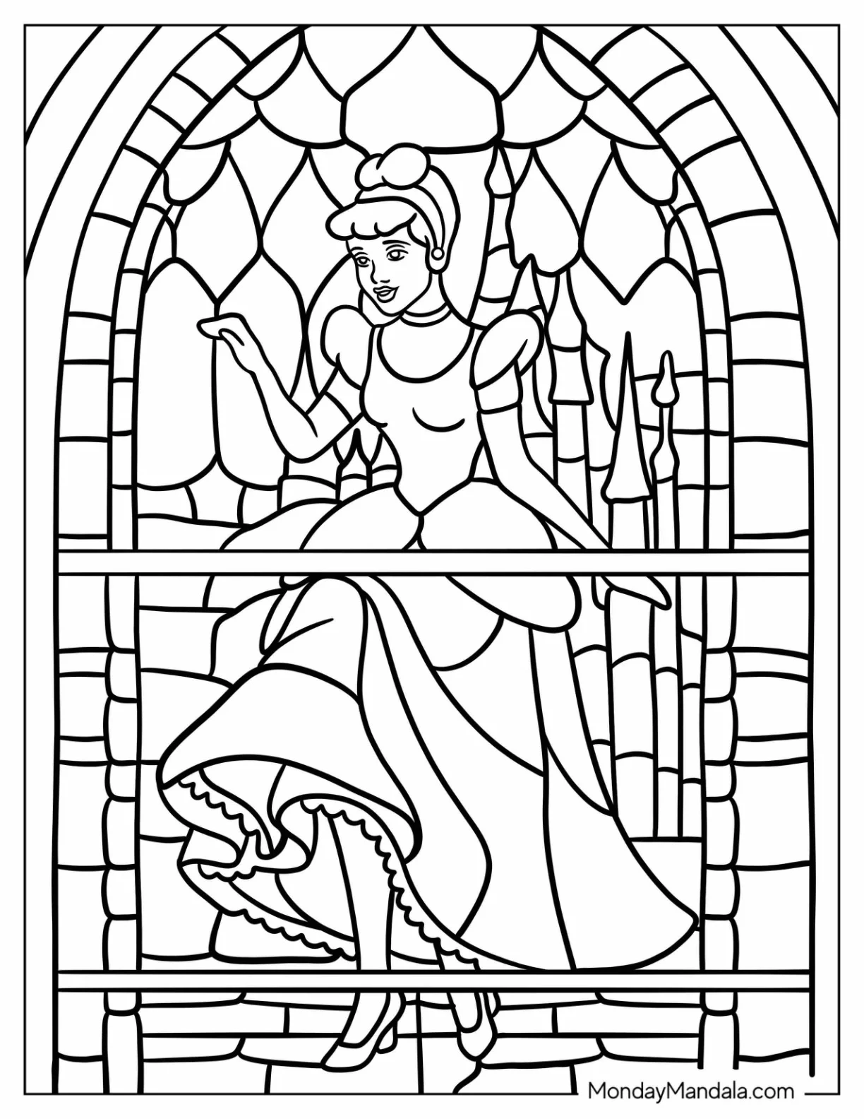 Elegant Cinderella Stained Glass coloring page