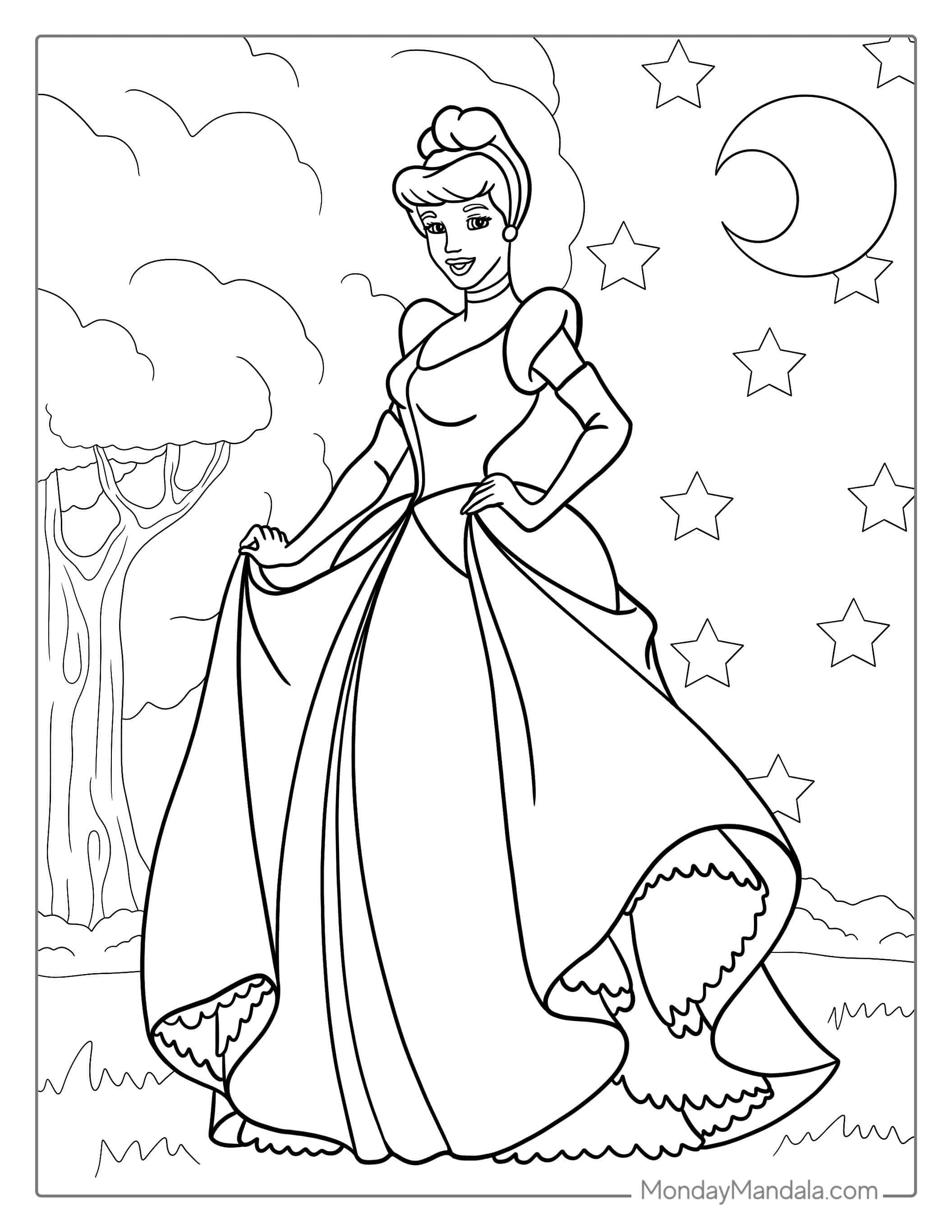 Simple Outline Of Cinderella To Color coloring page