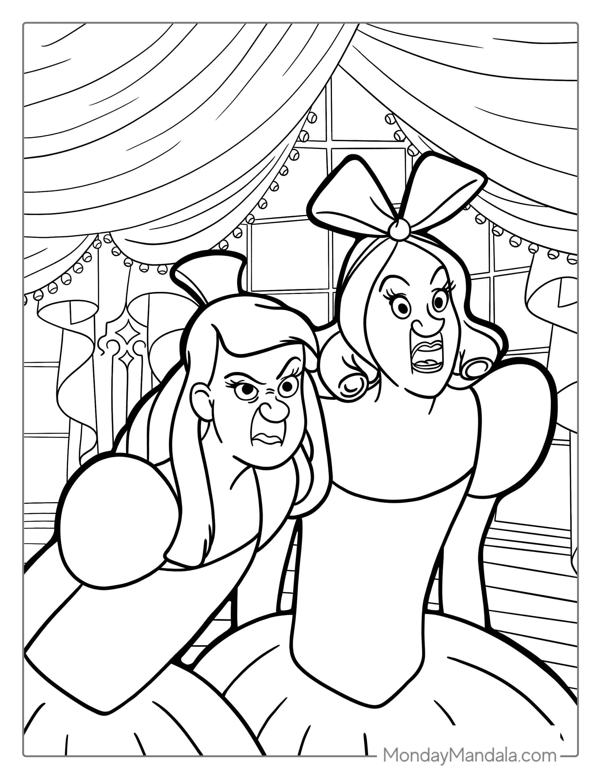 The Wicked Stepsisters From Cinderella Coloring Sheet coloring page — printable line art