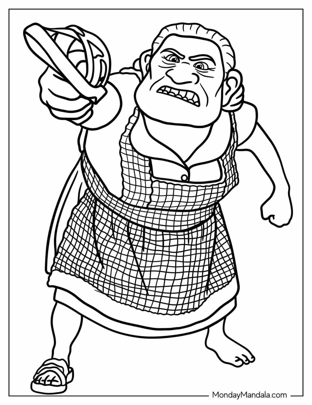 Coco Coloring Page of Angry Abuelita Holding Slipper coloring page — printable line art
