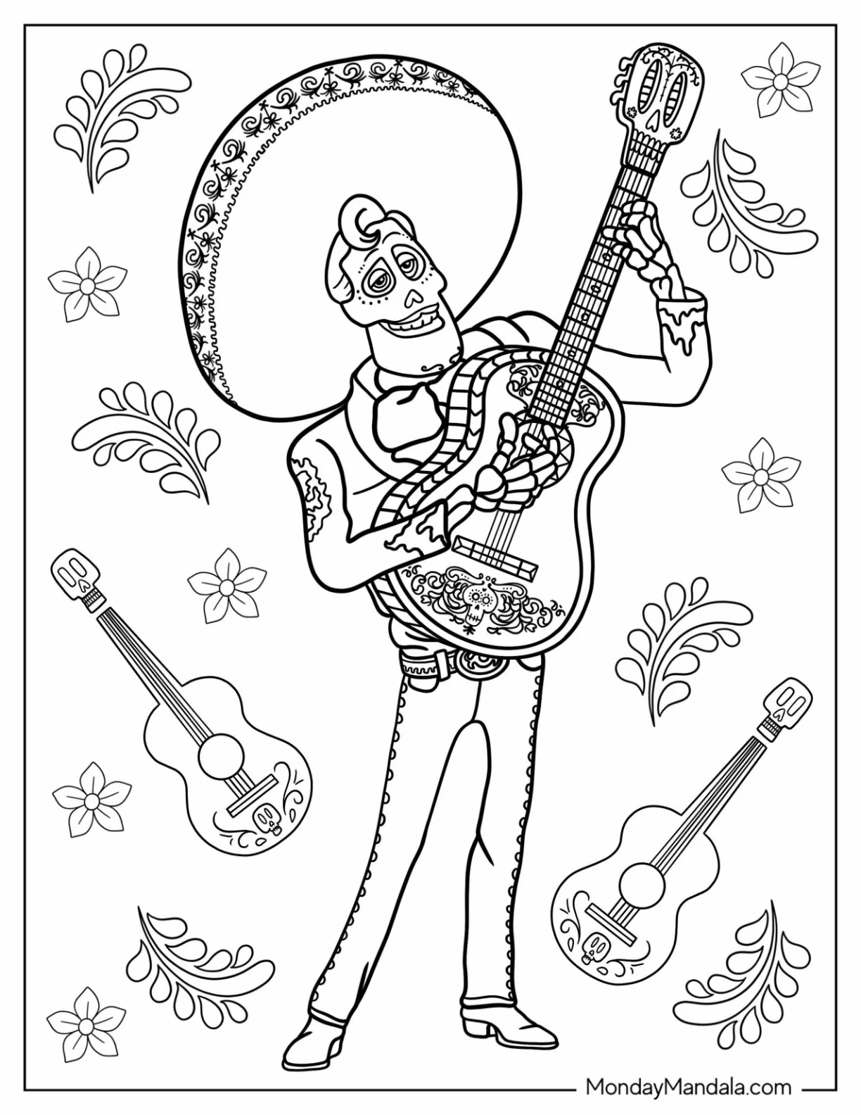 Coco Coloring Page of Ernesto De La Cruz Playing Guitar coloring page