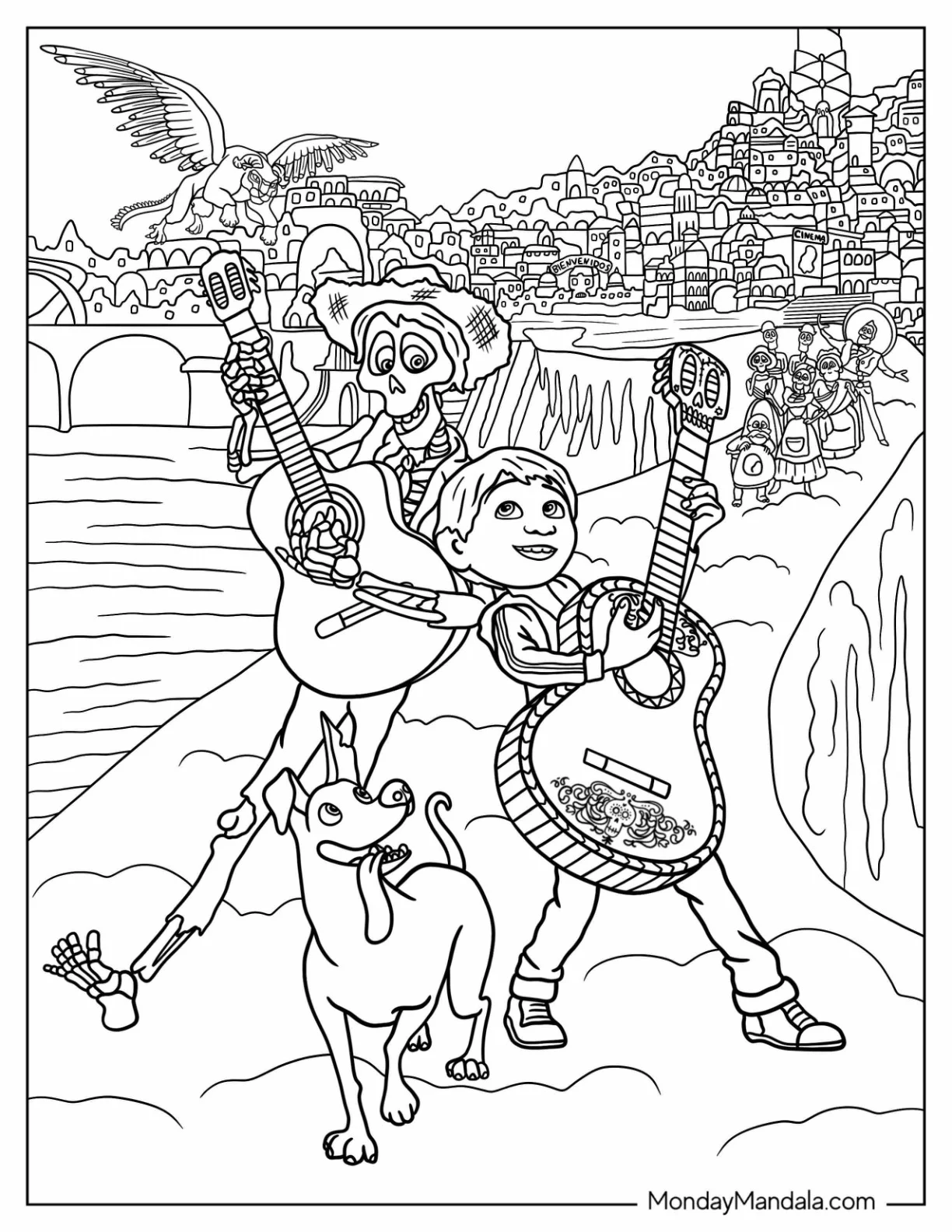 Coco Coloring Page of Hector And Miguel Playing Guitar coloring page