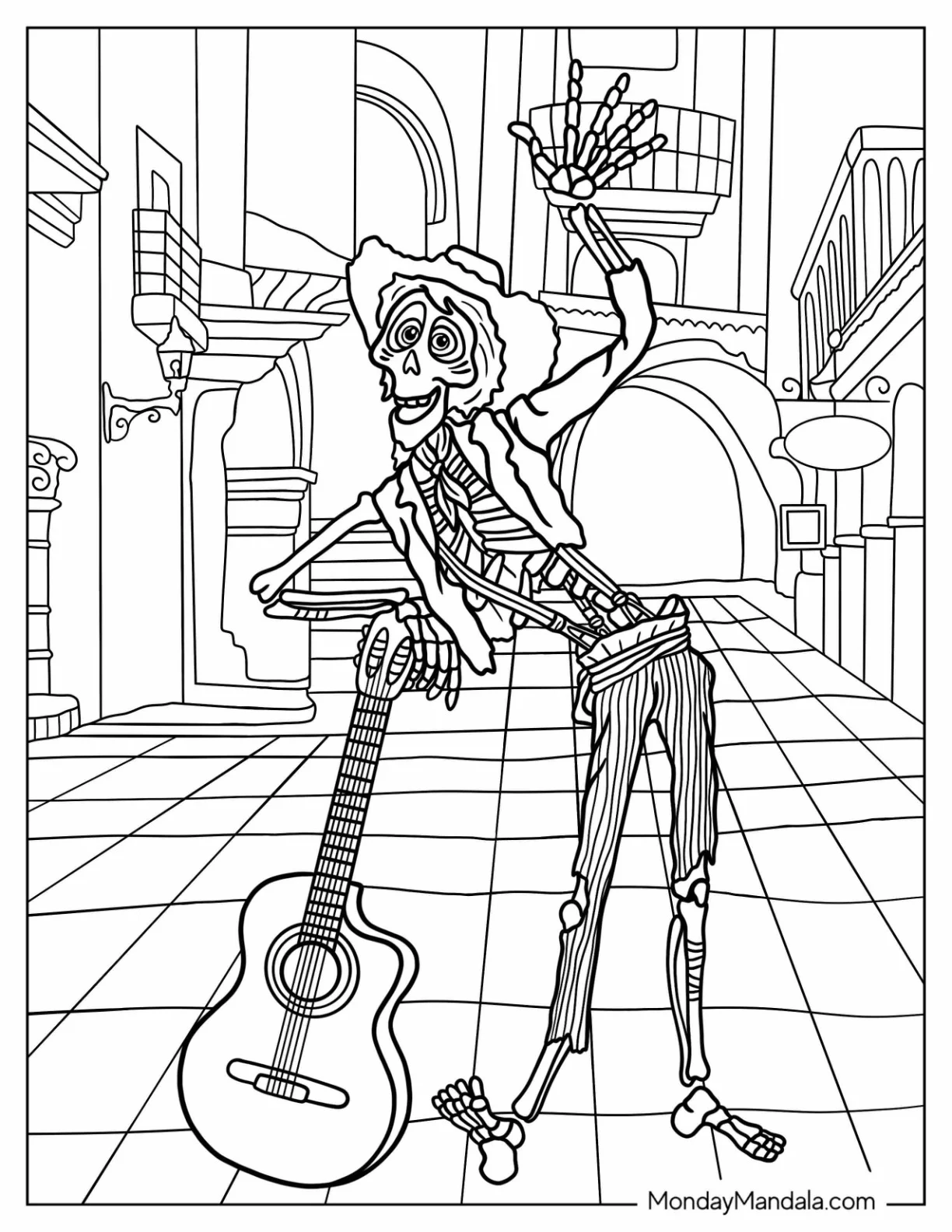 Coco Coloring Page of Hector Leaning On Guitar coloring page