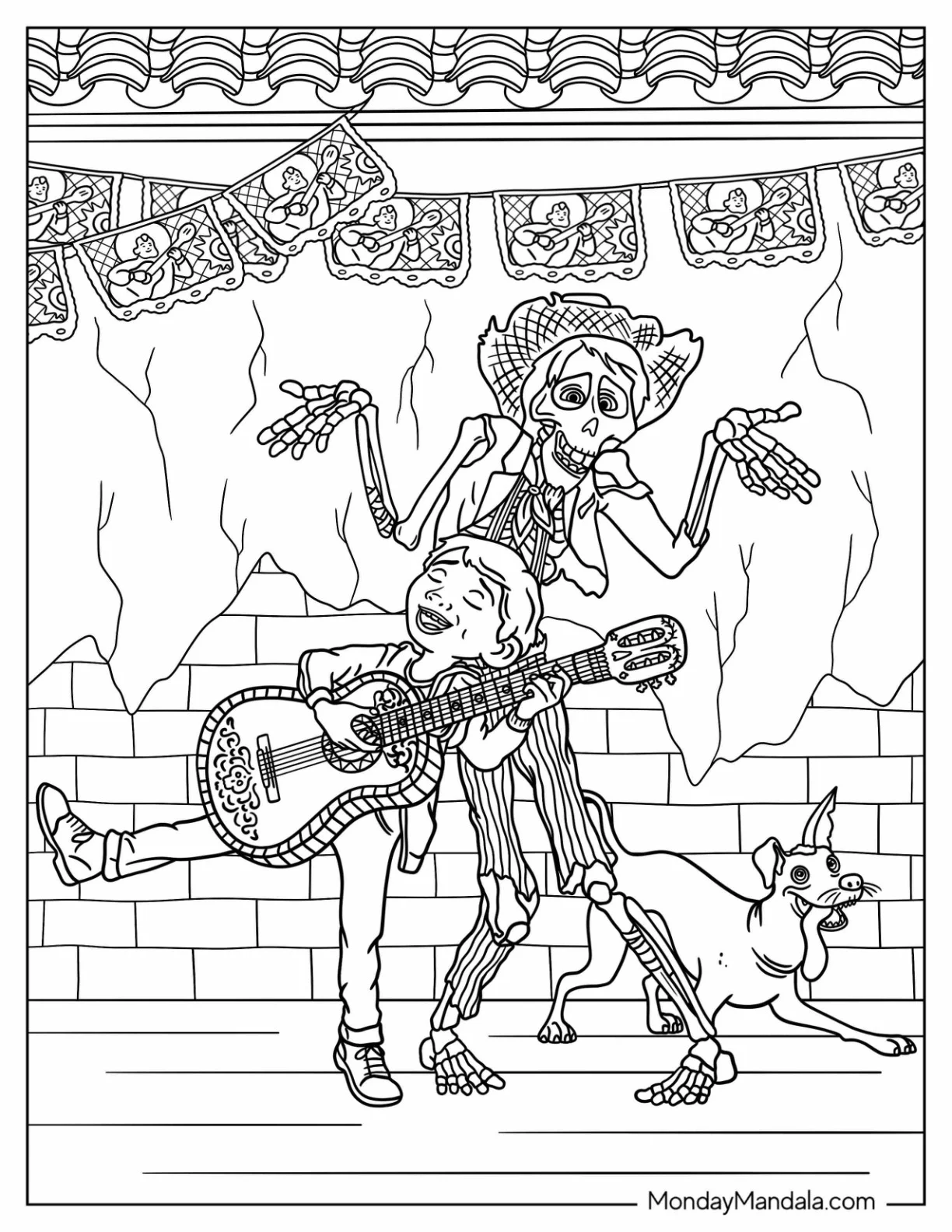 Coco Coloring Page of Miguel And Hector Making Music coloring page — printable line art