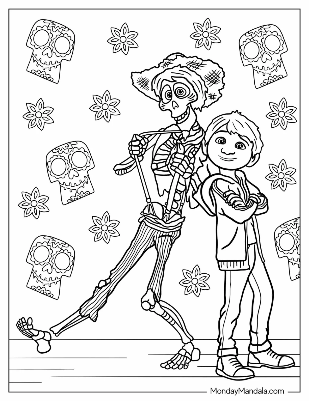 Coco Coloring Page of Miguel Back To Back With Hector coloring page
