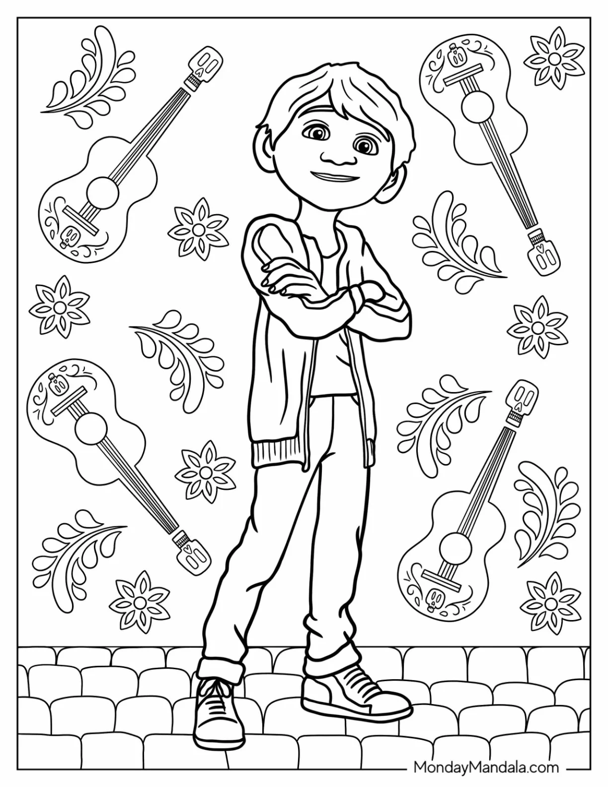 Coco Coloring Page of Miguel Rivera Smiling coloring page — printable line art