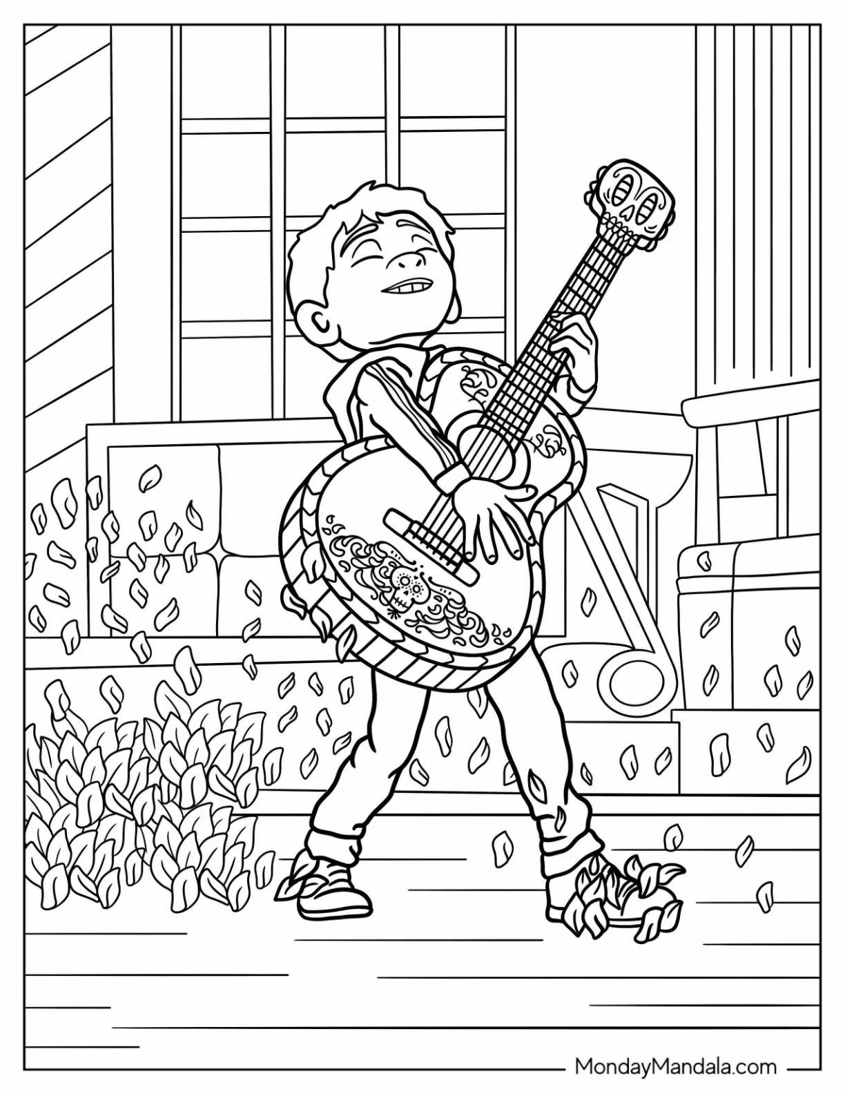 Coco Coloring Page of Miguel Singing Passionately coloring page