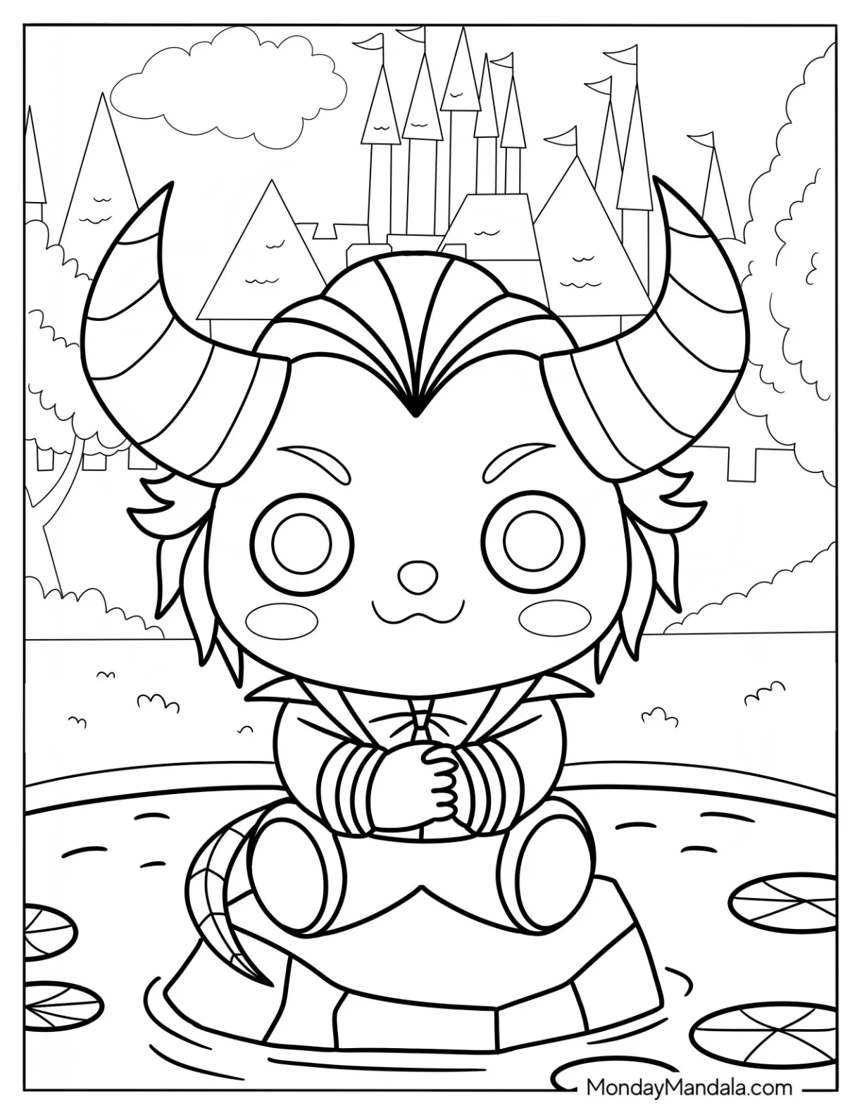 Cute Disney Coloring Page Of Beast Outside His Castle coloring page