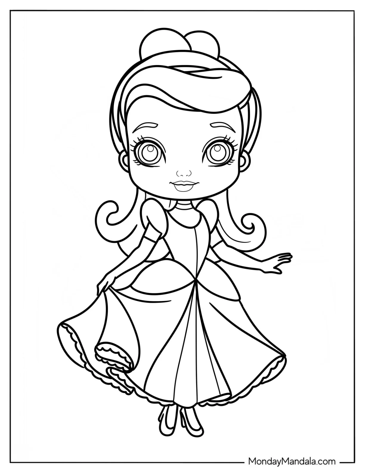 Cute Disney Coloring Page Of Cinderella For Kids coloring page