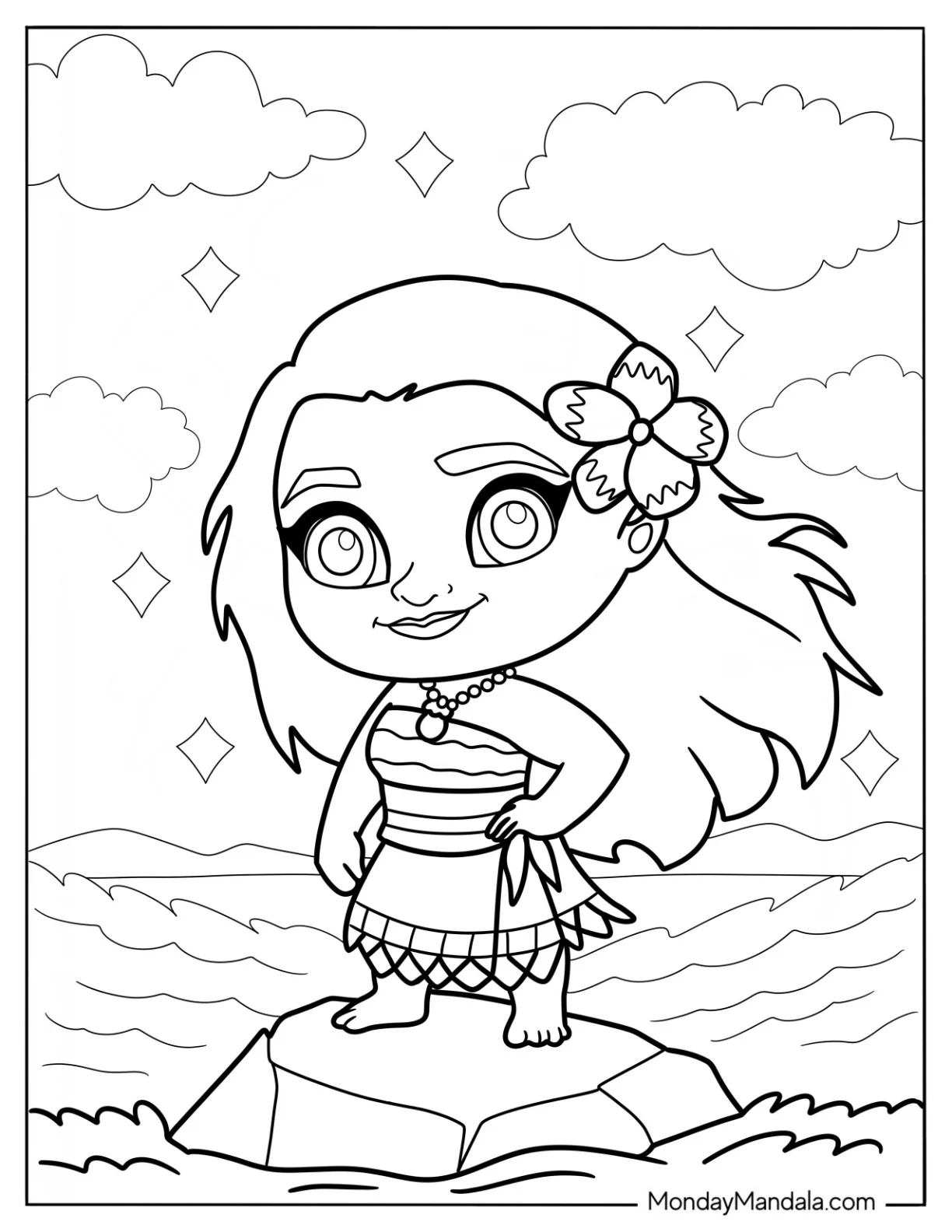 Cute Disney Coloring Page Of Disney Moana In The Middle Of The Sea Coloring coloring page