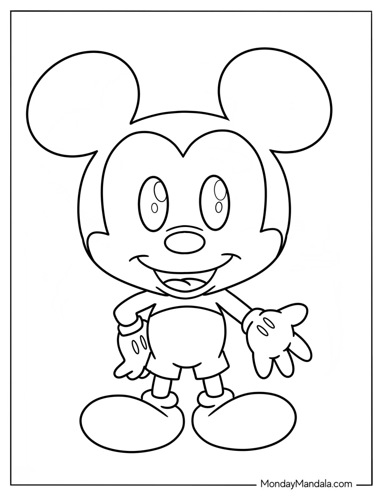 Cute Disney Coloring Page Of Easy Kawaii Mickey Mouse For Preschoolers coloring page