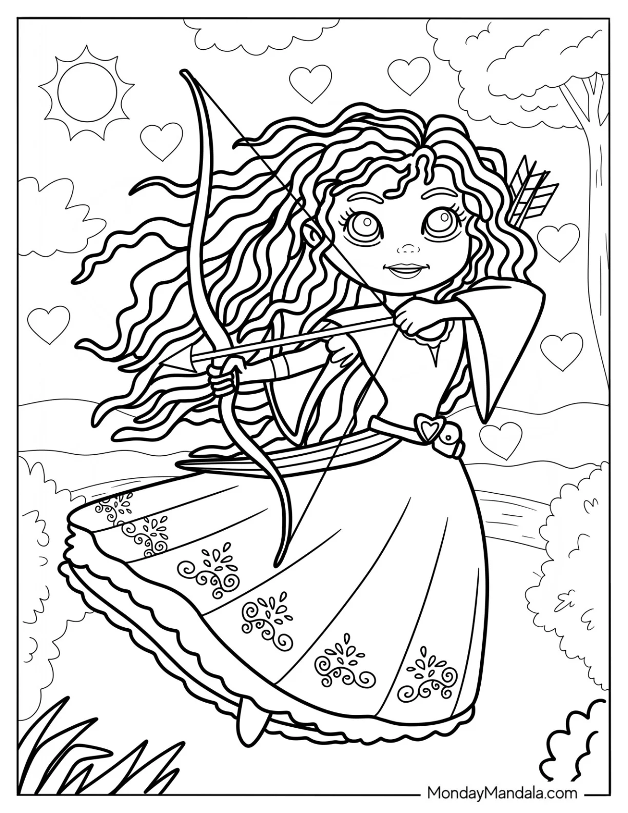 Cute Disney Coloring Page Of Merida Shooting An Arrow coloring page