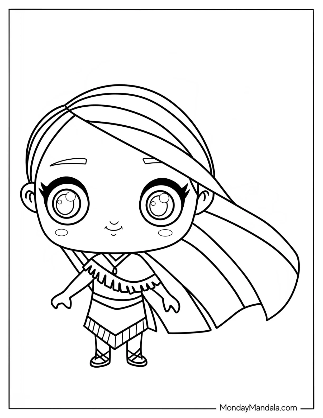 Cute Disney Coloring Page Of Pocahontas For Kids coloring page