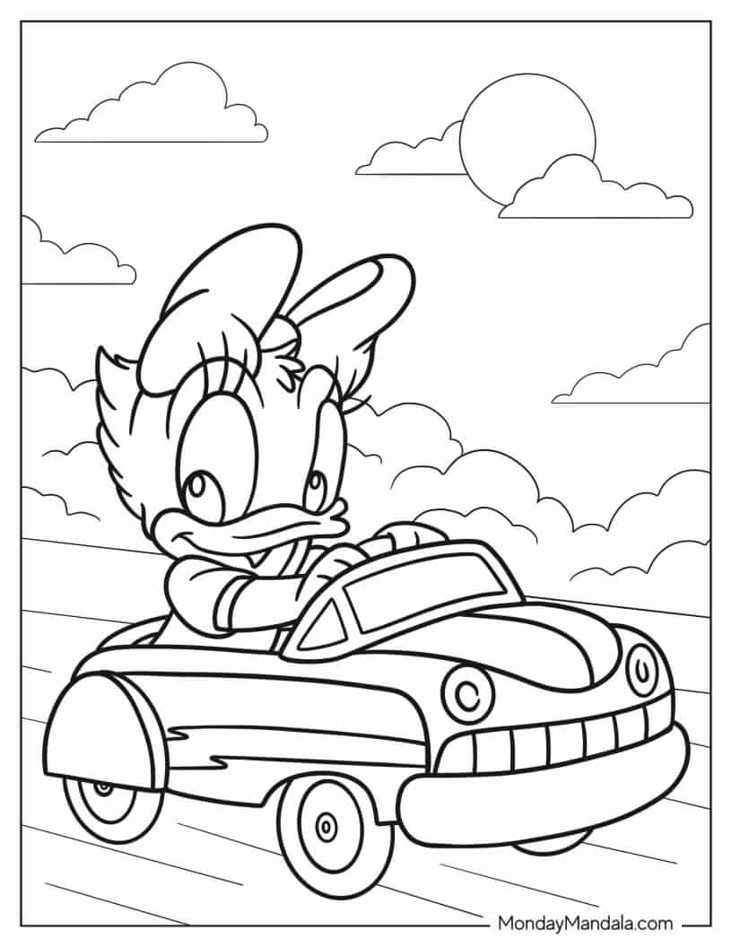 Coloring Sheet Of Chibi Daisy Duck Driving coloring page