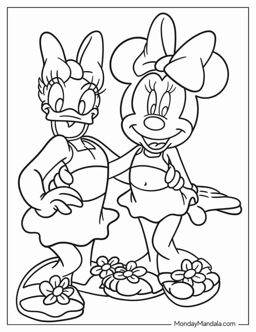 Daisy Duck And Minnie Mouse In Swimsuits coloring page