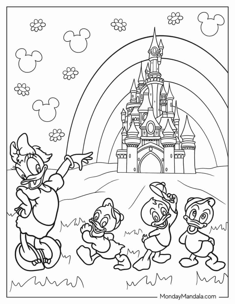 Daisy Duck With Huey, Dewey, and Louie Duck coloring page