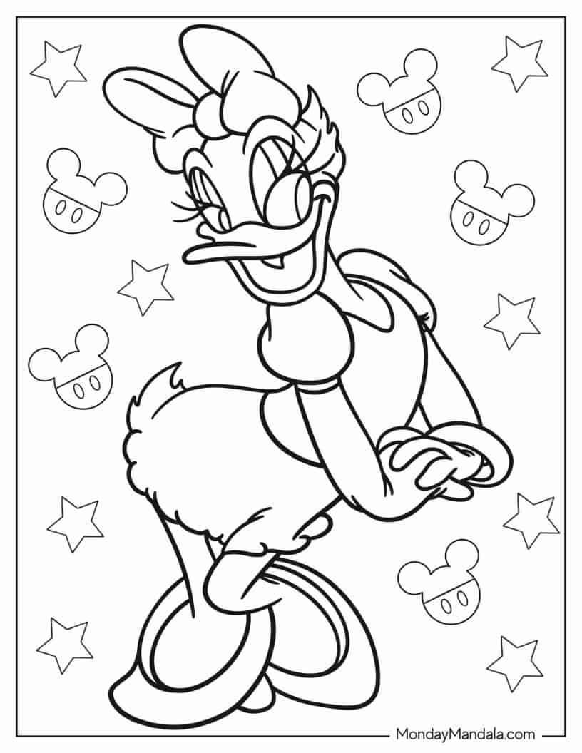 Kawaii Daisy Duck Coloring Page coloring page — printable line art