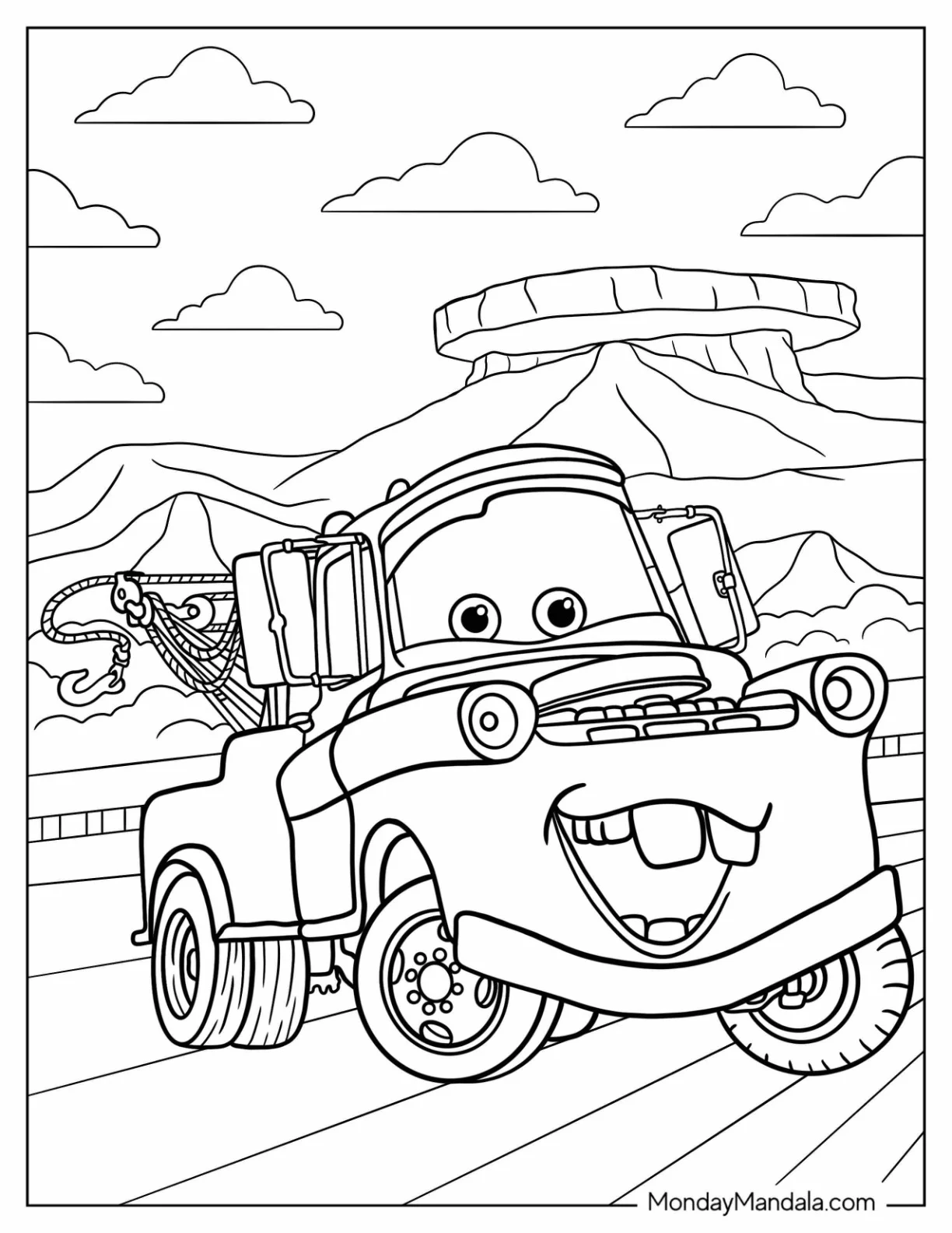 Cars Coloring Page of Cheerful Mater For Kids coloring page