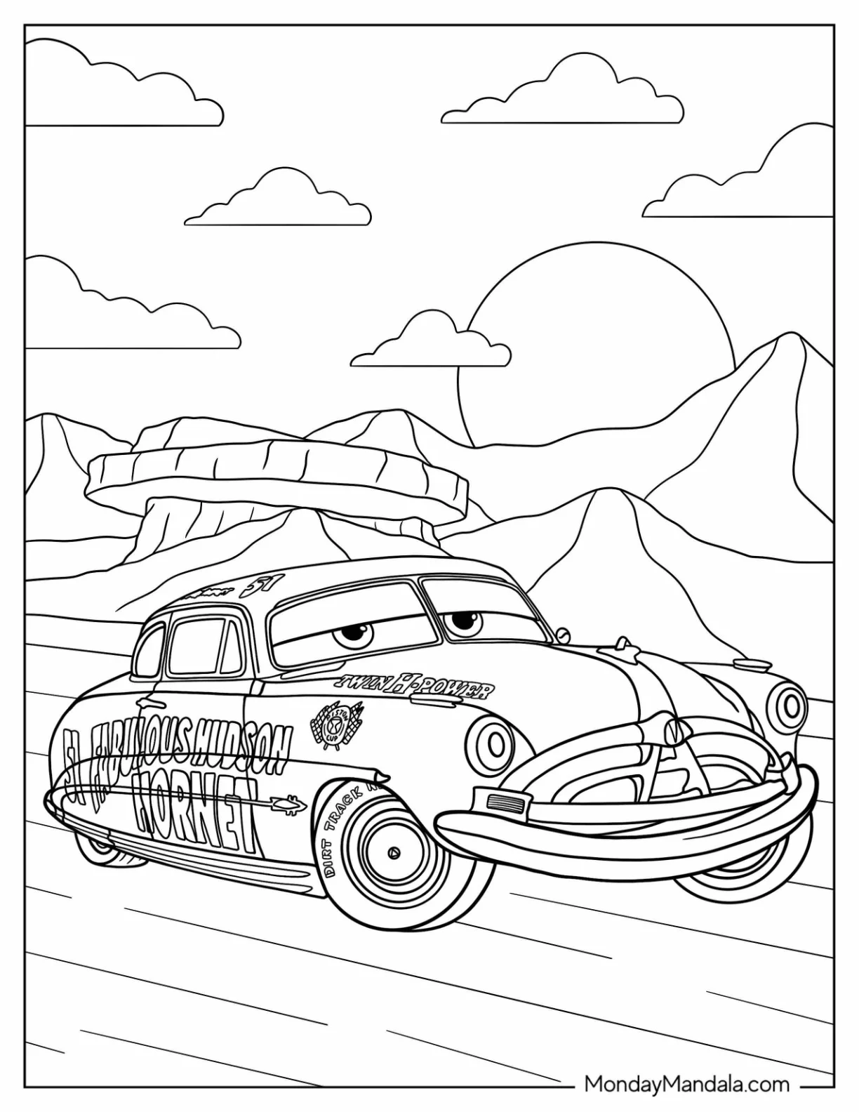 Cars Coloring Page of Doc Hudson In The Desert coloring page