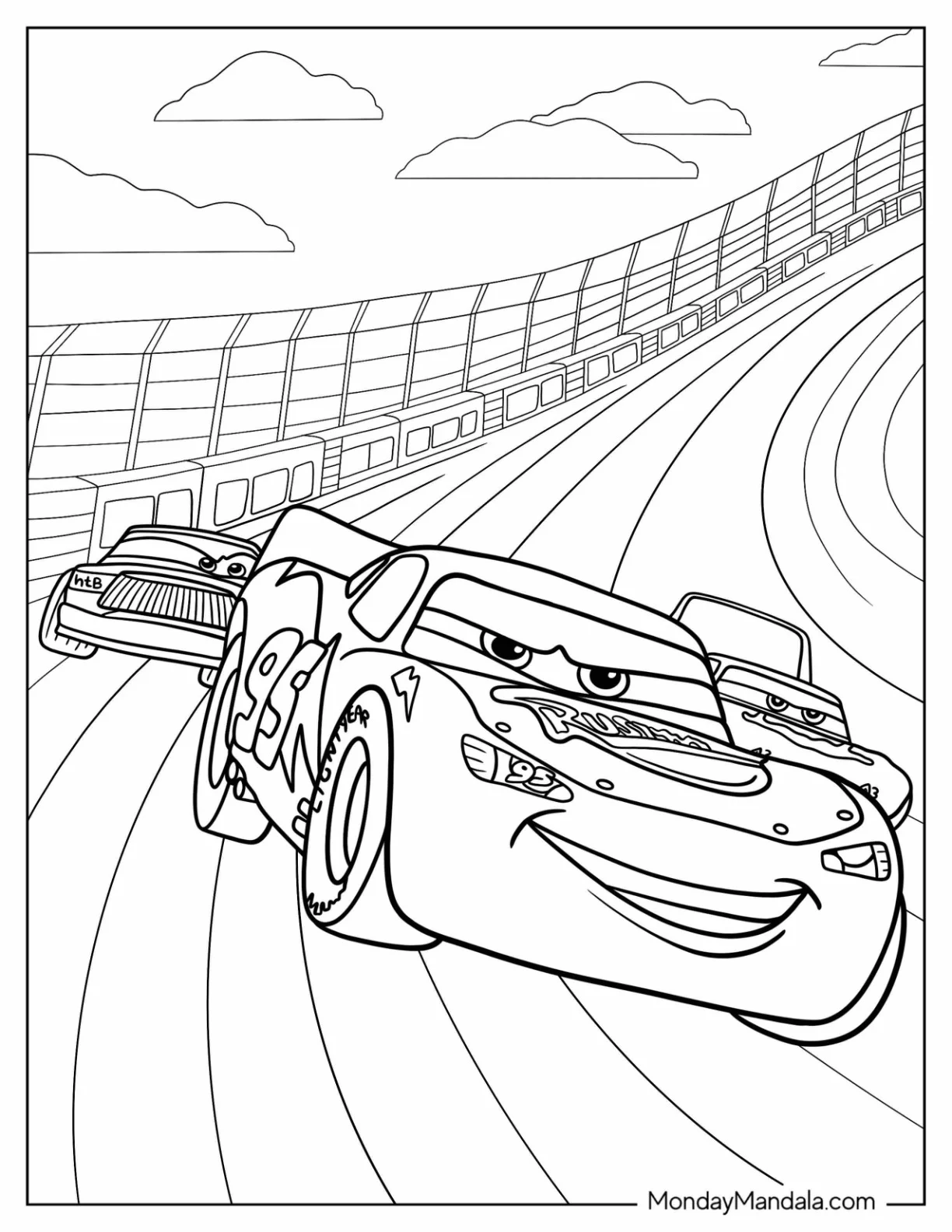 Cars Coloring Page of Lightning McQueen Leading Race coloring page