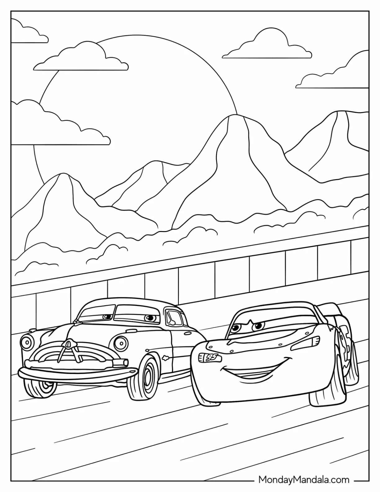 Cars Coloring Page of Lightning McQueen With Doc Hudson coloring page