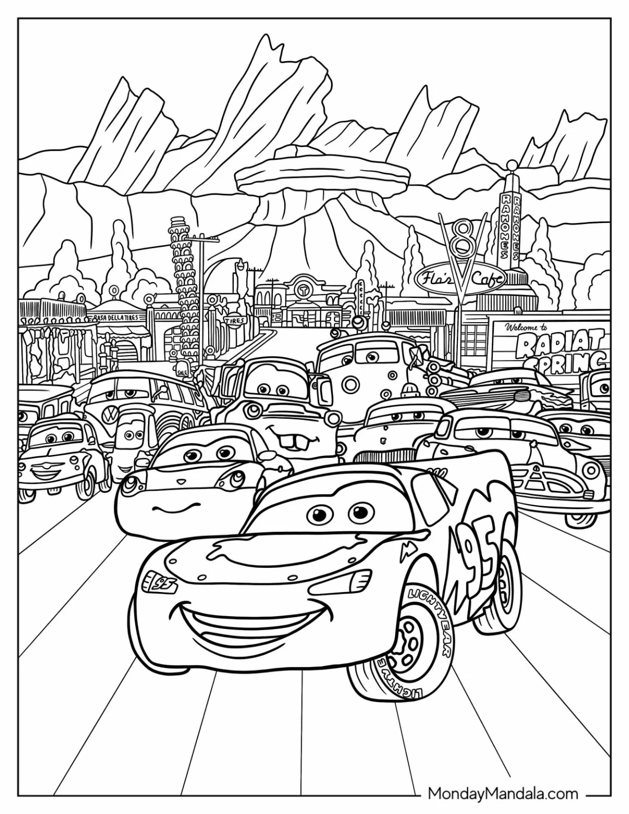 Cars Coloring Page of Lightning McQueen With Friends coloring page