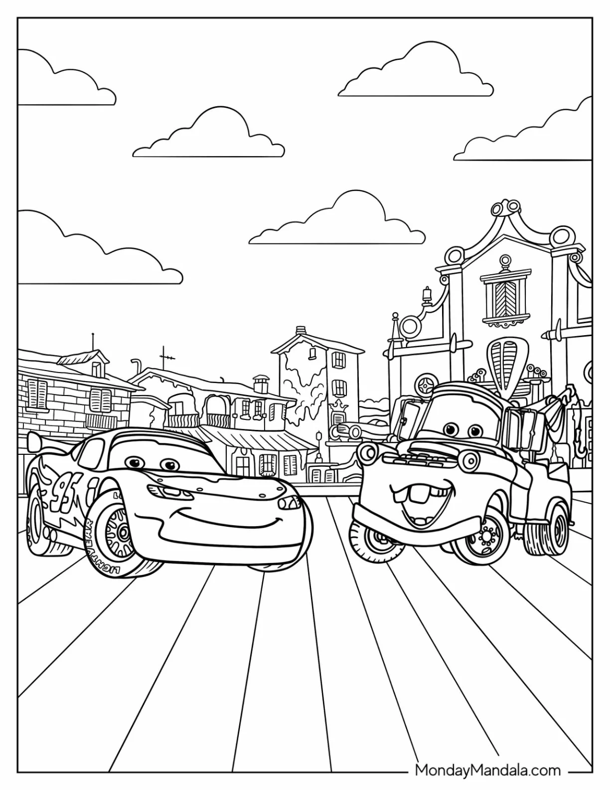 Cars Coloring Page of Lightning McQueen With Mater coloring page
