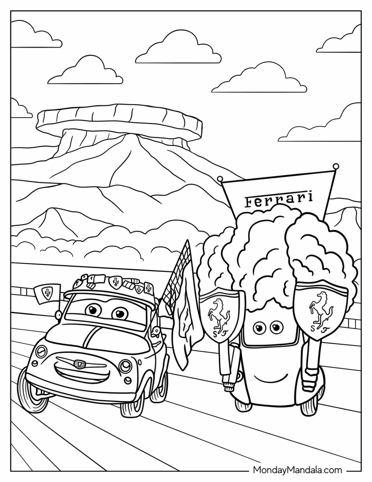 Cars Coloring Page of Luigi And Guido With Ferrari Accessories coloring page