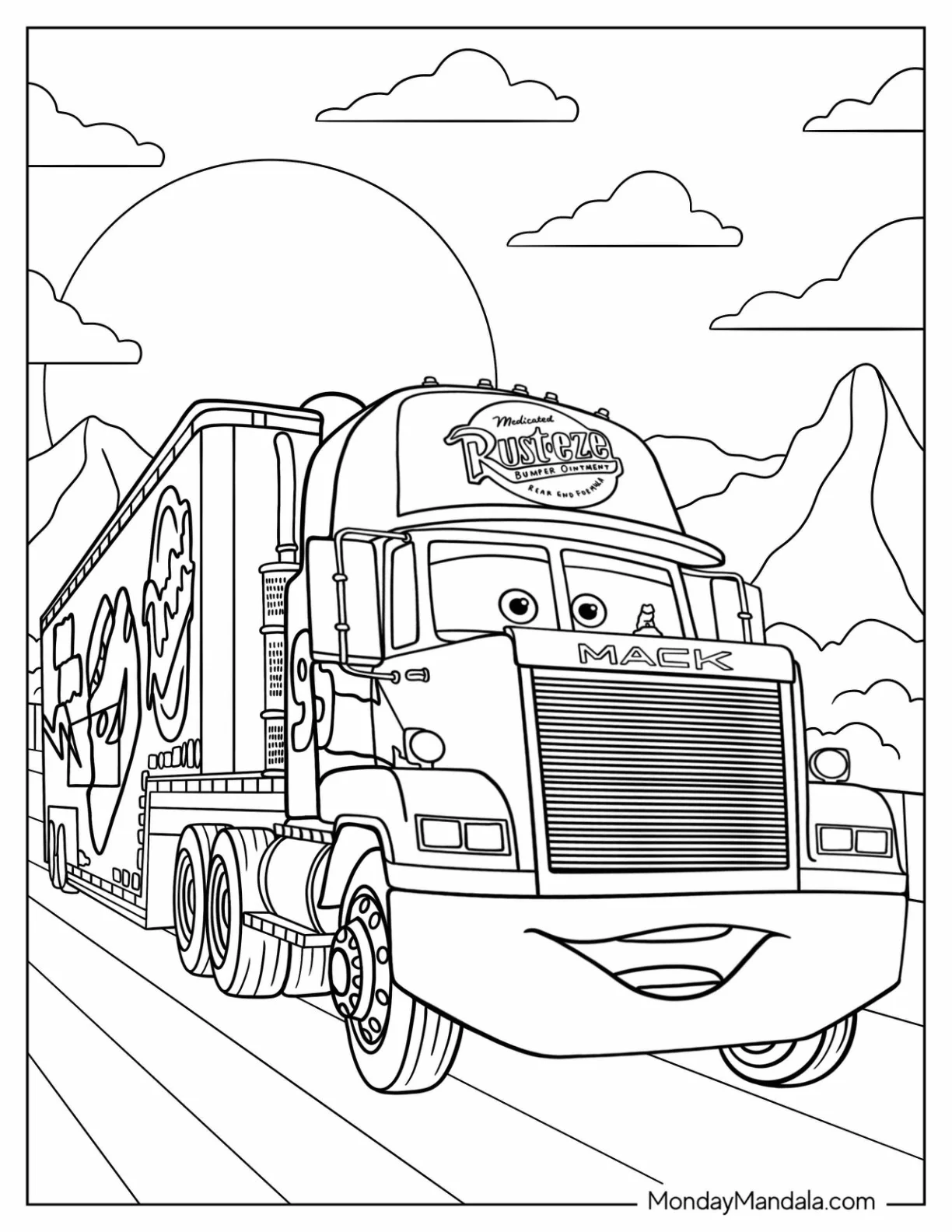 Cars Coloring Page of Mack On The Road coloring page